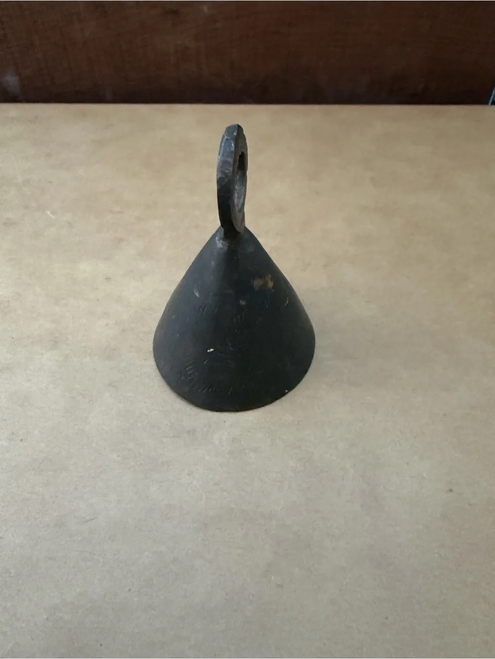 Vintage mid-century hand-crafted brass cone bell India unpolished 3”
